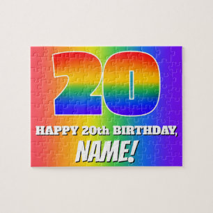 20e verjaardag — Meerkleurig regenboogpatroon "20" Legpuzzel
