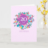 20e verjaardag met bloemen en pooldots kaart (Gele Bloem)