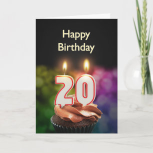 20e verjaardag met cake en kaarsen kaart