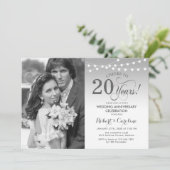 20e verjaardag met foto - Zilver Wit Kaart (Staand voorkant)