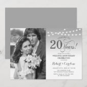 20e verjaardag met foto - Zilver Wit Kaart (Voorkant / Achterkant)