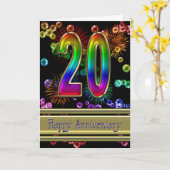 20e verjaardag met vuurwerk en bubbels kaart (Gele Bloem)