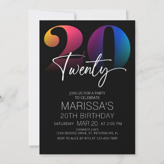 20e verjaardag Modern Kaart (Voorkant)