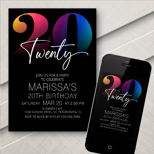 20e verjaardag Modern Kaart