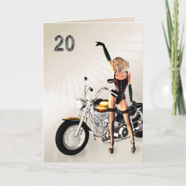 20e verjaardag, motorfiets en meisje kaart