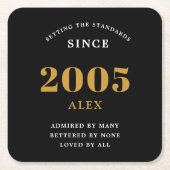 20e Verjaardag Naam 2005 Zwart Goud Elegant Chic Kartonnen Onderzetters (Voorkant)