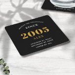 20e Verjaardag Naam 2005 Zwart Goud Elegant Chic Kartonnen Onderzetters<br><div class="desc">Premium 20e Verjaardag Zwart en Goud Gepersonaliseerde Papieren Onderzetters - Celebration Elegance. Vier een mijlpaalverjaardag in stijl met onze chique, premium-kwaliteit, 20e Verjaardag papier onderzetters. Uitstekend ontworpen met een opvallend zwart en gouden kleurenschema, voegen deze onderzetters een vleugje luxe en sophisticatie toe aan elk 20e verjaardagsfeest. Druk uw persoonlijke stijl...</div>