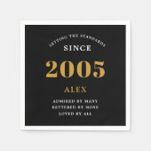 20e Verjaardag Naam 2005 Zwart Goud Elegant Chic Servet (Voorkant)