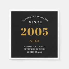 20e Verjaardag Naam 2005 Zwart Goud Elegant Chic Servet