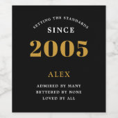 20e Verjaardag Naam 2005 Zwart Goud Elegant Chic Wijn Etiket (Enkel label)