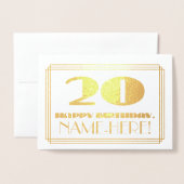 20e verjaardag; naam + Art Deco geïnspireerd look  Folie Kaarten (Voorkant met envelop)