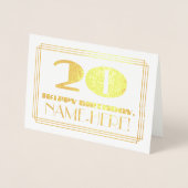 20e verjaardag; naam + Art Deco geïnspireerd look  Folie Kaarten (Voorkant)