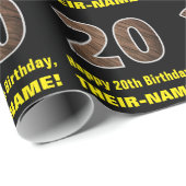 20e verjaardag: Naam & Faux Wood Grain Patroon "20 Cadeaupapier (Rol Hoek)