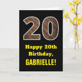 20e verjaardag: Naam, Faux Wood Grain Patroon "20" Kaart (Gele Bloem)
