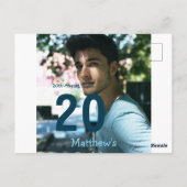 20e verjaardag naam foto datum man blauw wit s briefkaart (Achterkant)