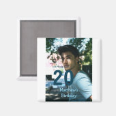 20e verjaardag naam foto datum man blauw wit s magneet (Voorkant / Achterkant)