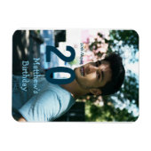 20e verjaardag naam foto datum man blauw wit s magneet (Horizontaal)