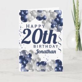20e verjaardag Navy Blue Balloons Kaart
