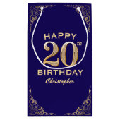 20e verjaardag Navy Blue en Gold Glitter Klein Cadeauzakje (Achterkant)