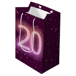 20e verjaardag Neon bord met gouden confetti Medium Cadeauzakje