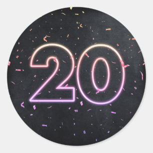 20e verjaardag Neon Sign On Black Ronde Sticker