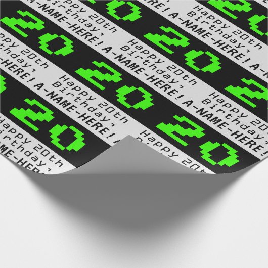 20e verjaardag - Nerdy / Geeky Style "20" en naam Cadeaupapier (Hoek)