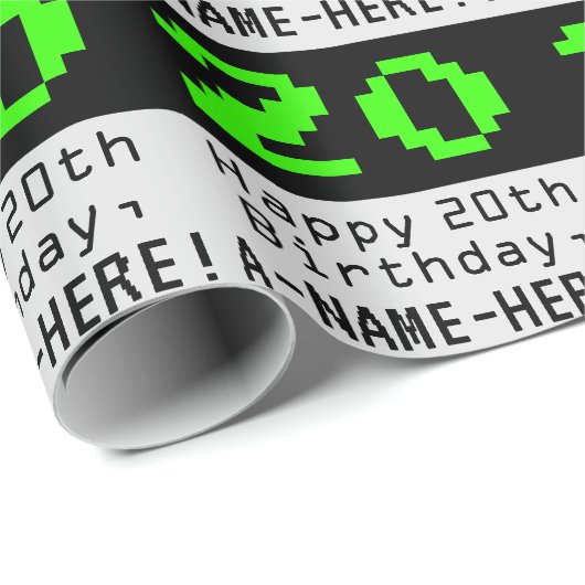 20e verjaardag - Nerdy / Geeky Style "20" en naam Cadeaupapier (Rol Hoek)