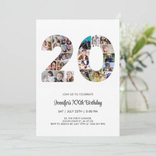 20e verjaardag nummer 20 aangepaste fotocollage kaart (Staand voorkant)