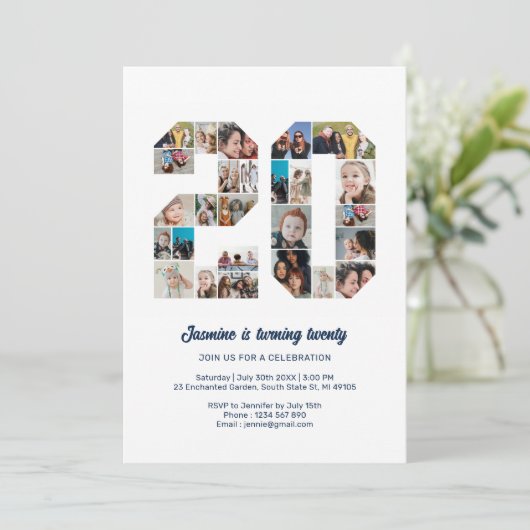 20e verjaardag nummer 20 aangepaste fotocollage kaart (Staand voorkant)
