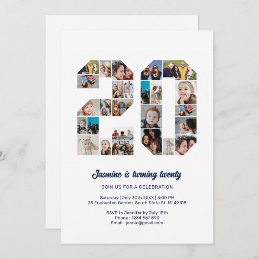 20e verjaardag nummer 20 aangepaste fotocollage kaart (Voorkant / Achterkant)