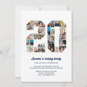 20e verjaardag nummer 20 aangepaste fotocollage kaart