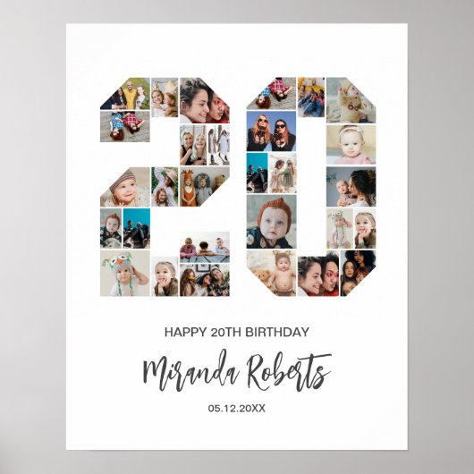 20e verjaardag nummer 20 aangepaste fotocollage poster (Voorkant)