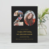 20e verjaardag nummer 20 Fotocollage Modern Zwart Kaart (Staand voorkant)