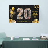 20e Verjaardag Nummer 20 Fotocollage Zwart Goud Spandoek (Beurs)