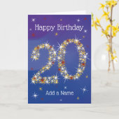 20e verjaardag - nummer 20 in sterren - blauw - le kaart (Gele Bloem)