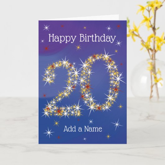 20e verjaardag - nummer 20 in sterren - blauw - le kaart (Gele Bloem)