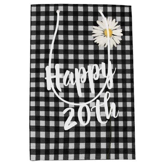 20e verjaardag op Gingham Medium Gift Bag Medium Cadeauzakje (Voorkant)