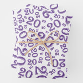 20e verjaardag Paars/White Random Number Pattern Inpakpapier Vel (In situ)