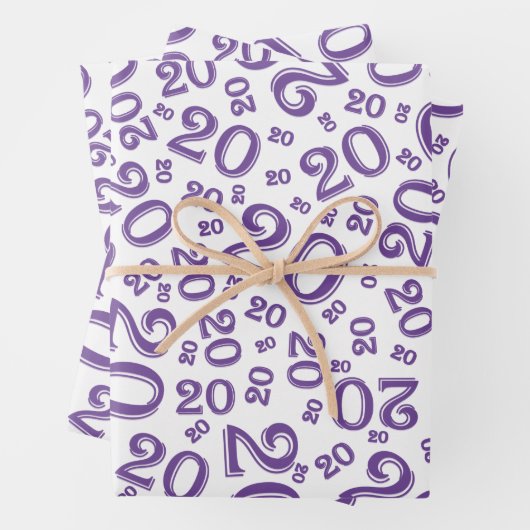 20e verjaardag Paars/White Random Number Pattern Inpakpapier Vel (In situ)