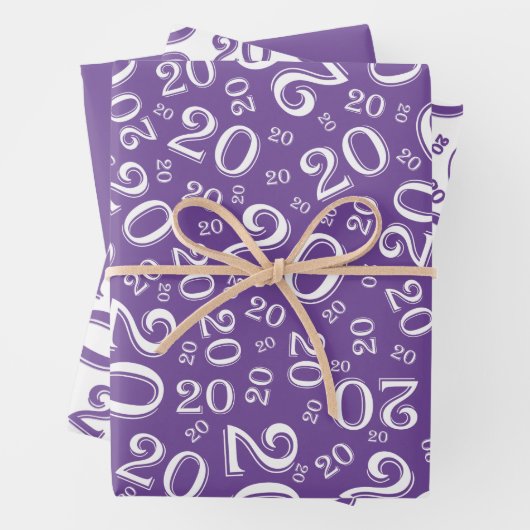 20e verjaardag Paars/White Random Number Pattern W Inpakpapier Vel (In situ)