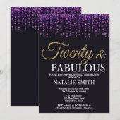 20e verjaardag Paarse en gouden glitter Kaart (Voorkant / Achterkant)