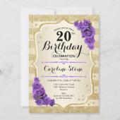 20e verjaardag - Paarse goudstapes Rozen Kaart (Voorkant)