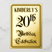 20e verjaardag Partij — Elegant Manuscript + de Na Folie Uitnodiging (Voorkant)