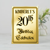 20e verjaardag Partij — Elegant Manuscript + de Na Folie Uitnodiging (Staand Voorkant)