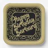 20e verjaardag Party Nummer Patroon Zwart Goud Papieren Bordje (Voorkant)