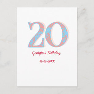 20E VERJAARDAG PERZIK BLAUW OUDERWETS NAAM STIJLVO BRIEFKAART