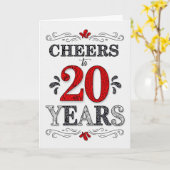 20e verjaardag Proost in rood wit zwart patroon Kaart (Gele Bloem)