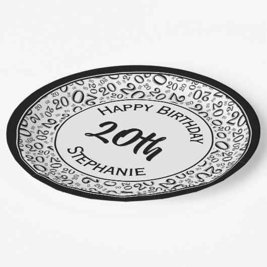 20e verjaardag Random Number Pattern 20 Black/Whit Papieren Bordje (Gekanteld)