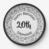 20e verjaardag Random Number Pattern 20 Black/Whit Papieren Bordje (Voorkant)