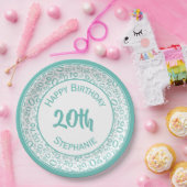 20e verjaardag Random Number Pattern 20 Blauwgroen Papieren Bordje (Feest)